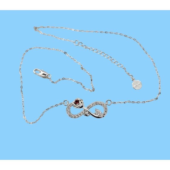 NWOT Silver Infinity Necklace with Red Gemstone & Crystals by Joyen - Picture 4 of 5